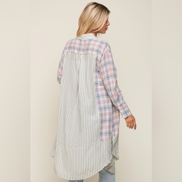 Listicle Plaid Mix Match Tunic Dress Top sz L - Picture 4 of 10